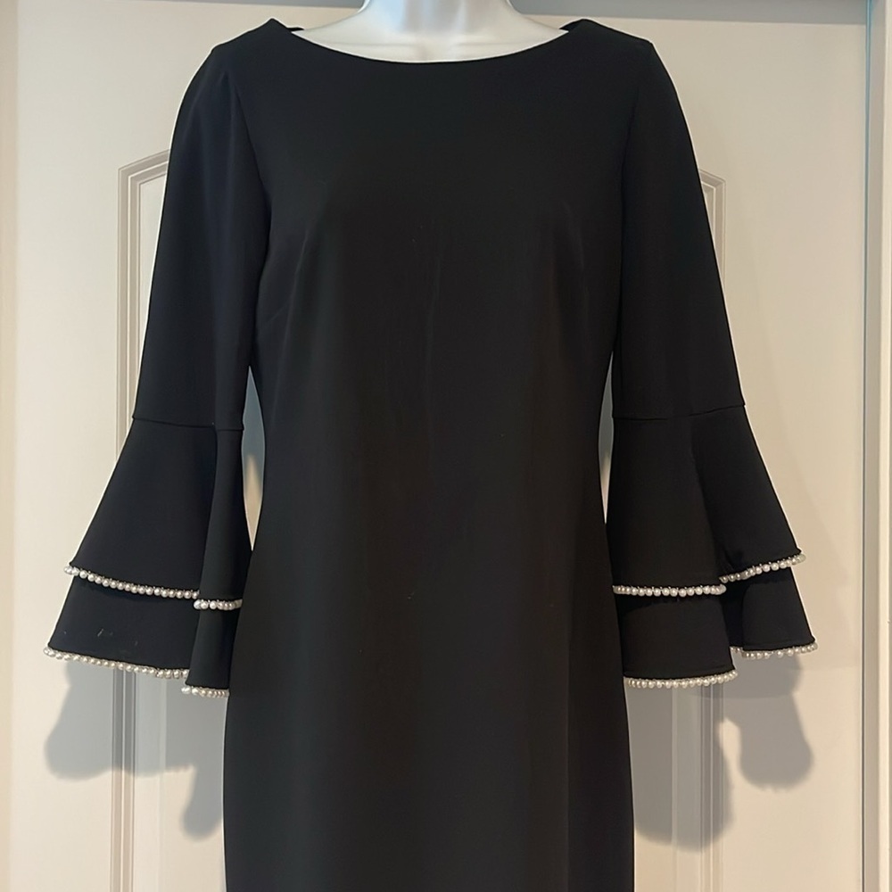 Calvin Klein tiered bell sleeve dress with pearls 4 - Picture 2 of 8